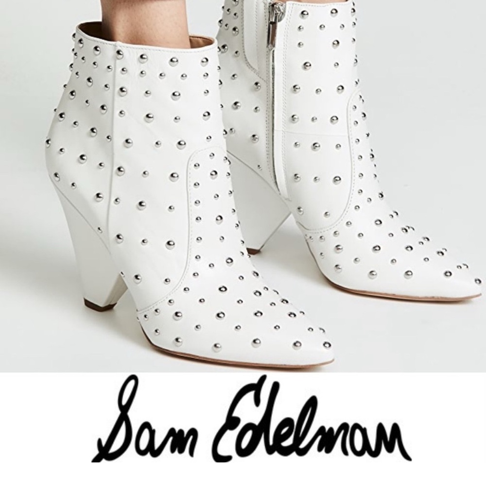 Sam Edelman Roya White Studded Boots Booties 9 1/2